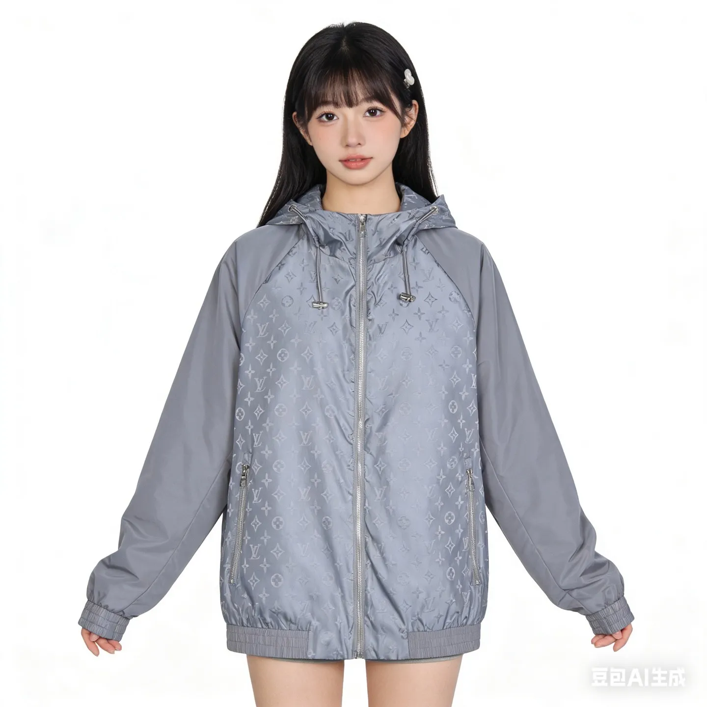 Louis Vuitton/Louis Vuitton old flower all-over printed sleeves patchwork hooded thin coat